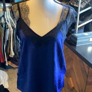 Blue and black lace sleeve tank